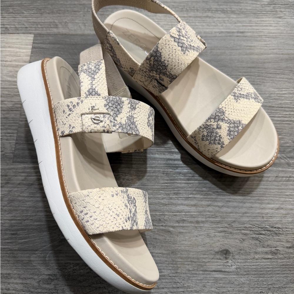 Cole Haan Zerogrand Double Band Cream and Gray Snake Print Sandals - Picture 5 of 14